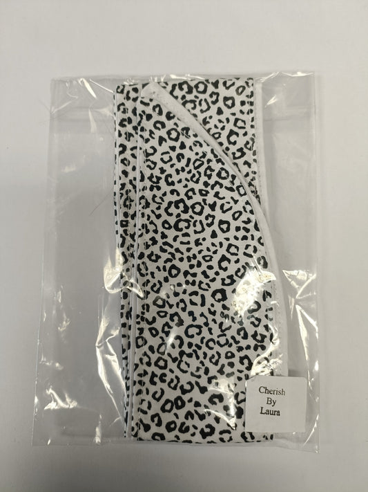 Handmade Fabric Tie Wrap Headband - Black & White Leopard Print